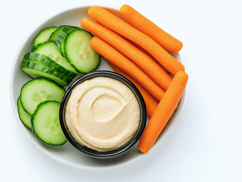 healthy snacks for the office (Veggie Sticks + Hummus)